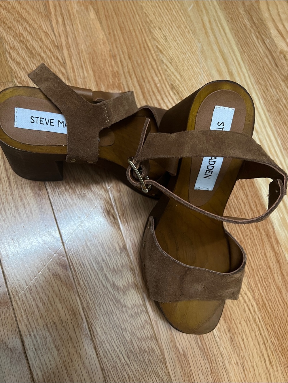 Steve Madden Brown Suede Block Heel Mules - Picture 3 of 5